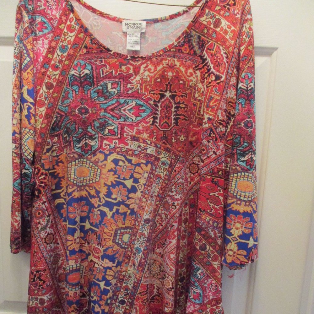 Monroe & Main Pullover Collarless 3/4 Length Sleeves Tunic/Top/Blouse